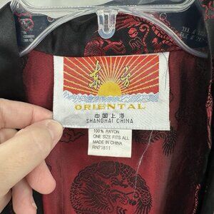 vintage 80s ORIENTAL robe kimono short dragon brocade satin lounge red black OS